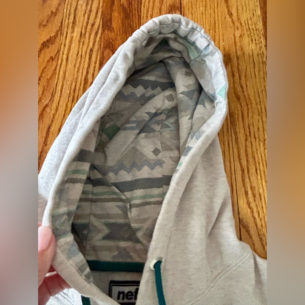 Neff Gray and Teal Aztec Patterned Hoodie - Medium - Picture 4 of 10